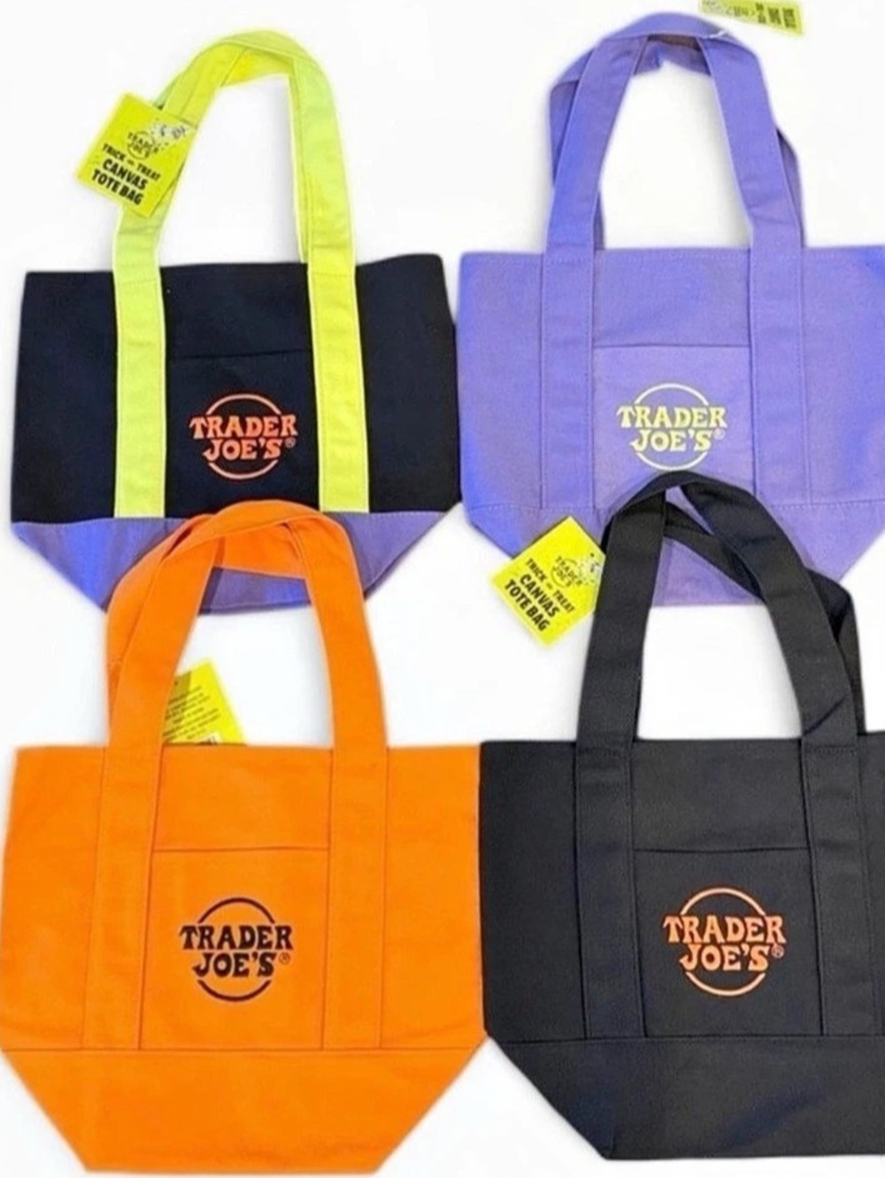 Trader Joe's Trick or Treat Canvas Tote Bag Set Black & Purple
